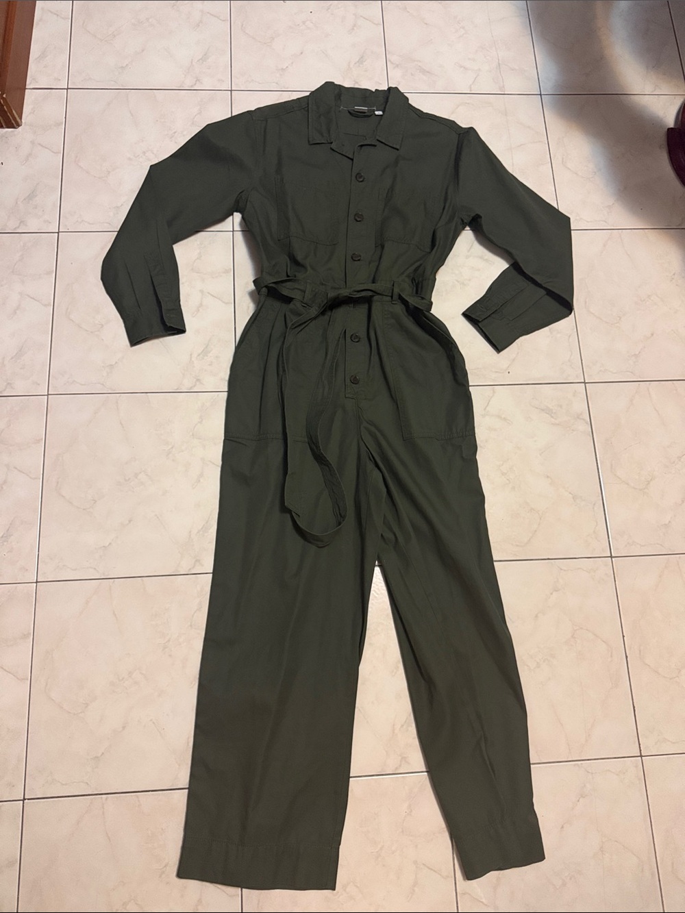 GAP Olive Green Button-Front Utility Jumpsuit